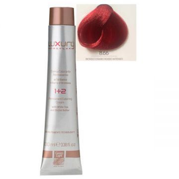 Vopsea Crema Permanenta Luxury Green Light, nuanta Biondo Chiaro Rosso Intenso 8.66, 100 ml