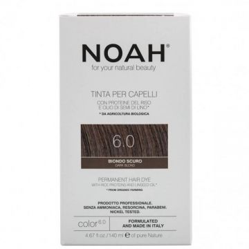 Vopsea de Par Permanenta fara Amoniac cu Proteine din Orez si Ulei de In - Noah, nuanta 6.0 Blond Inchis, 140 ml