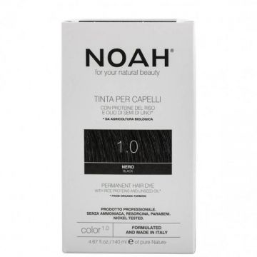 Vopsea de Par Permanenta fara Amoniac cu Proteine din Orez si Ulei de In - Noah, nuanta 1.0 Negru, 140 ml