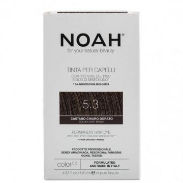 Vopsea de Par Permanenta fara Amoniac cu Proteine din Orez si Ulei de In - Noah, nuanta 5.3 Saten Auriu Deschis, 140 ml