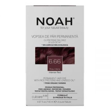 Vopsea de Par Permanenta fara Amoniac cu Proteine din Orez si Ulei de In - Noah, nuanta 6.66 Blond Roscat Inchis, 140 ml