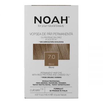 Vopsea de Par Permanenta fara Amoniac cu Proteine din Orez si Ulei de In - Noah, nuanta 7.0 Blond, 140 ml