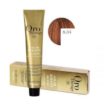 Vopsea Demi-permanenta Fanola Oro Therapy Color Keratin 8.34 Blond Deschis Auriu Aramiu, 100ml