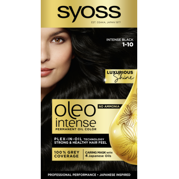 Vopsea de par fara amoniac Color Oleo 1-10 negru intens, 115ml, Syoss