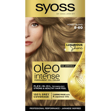 Vopsea de par permanenta fara amoniac Oleo Intense 8-60 Blond Miere, 115ml, Syoss