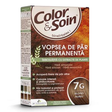 Vopsea de par fara amoniac, fara silicon, blond auriu, 7G, Color&Soin