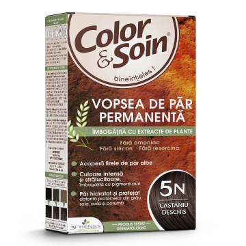 Vopsea de par fara amoniac, fara silicon, castaniu deschis, 5N Color&Soin