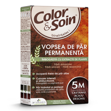 Vopsea de par fara amoniac, fara silicon, castaniu acaju deschis, 5M, Color&Soin