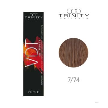 Vopsea crema pentru par VDT Trinity Haircare 7/74 Caramel rosu, 60 ml