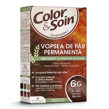 Vopsea de par fara amoniac, fara silicon, blond auriu inchis, 6G,Color&Soin