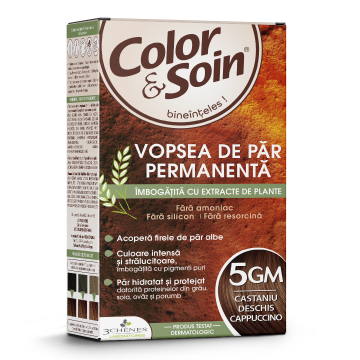 Vopsea de par fara amoniac, fara silicon, 5GM, castaniu deschis cappuccino, Color&Soin