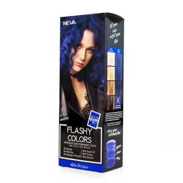 Vopsea Semi-Permanenta 100% Vegana - Neva Flashy Colors Electric Blue, nuanta Albastru Intens, 100 ml