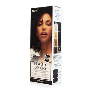 Vopsea Semi-Permanenta 100% Vegana - Neva Flashy Colors Jet Black, nuanta Negru Intens, 100 ml