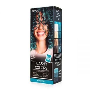 Vopsea Semi-Permanenta 100% Vegana - Neva Flashy Colors Turquoise, nuanta Turcoaz, 100 ml