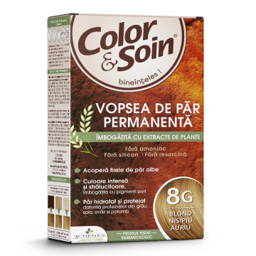 Vopsea de par fara amoniac, fara silicon, blond nisipiu auriu, 8G, Color&Soin