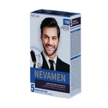 Vopsea de Par pentru Barbati, Fara Amoniac - Neva Nevamen, nuanta 1/00 Negru Natural Intens, 150 ml