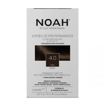 Vopsea de Par Permanenta fara Amoniac cu Proteine din Orez si Ulei de In - Noah, nuanta 4.0 Saten, 140 ml