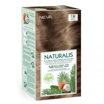 Vopsea de Par Vegana Fara Amoniac - Naturalis, Neva, nuanta 7.08 Blond Nisipiu, 150 ml