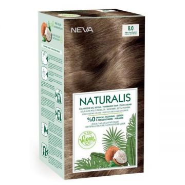 Vopsea de Par Vegana Fara Amoniac - Naturalis, Neva, nuanta 8.0 Blond Deschis Intens, 150 ml