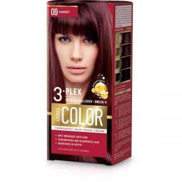 SHORT LIFE - Vopsea Crema Permanenta - Aroma Color 3-Plex Permanent Hair Color Cream, nuanta 09 Garnet, 90 ml