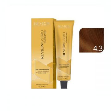 Vopsea Permanenta - Revlon Professional Revlonissimo Colorsmetique Ker-Ha Complex Permanent Hair Color, nuanta 4.3 Medium Golden Brown, 60 ml