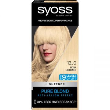 Decolorant de Par Permanent - Syoss Professional Performance Lightener Pure Blond Anti-Yellow Effect Baseline, nuanta 13_0 Ultra Lightener