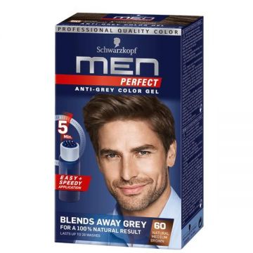 Gel Colorant pentru Barbati - Schwarzkopf Men Perfect Anti-Grey Color Gel, nuanta 60 Saten Mediu