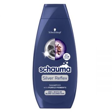 Sampon cu Pigmenti Violet pentru Par Grizonat, Alb sau Vopsit Blond - Schwarzkopf Schauma Silver Reflex Shampoo with Purple Pigments, 400 ml