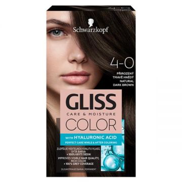 Vopsea de Par Permanenta cu Acid Hialuronic - Schwarzkopf Gliss Color Care & Moisture with Hyaluronic Acid, nuanta 4-0 Natural Dark Brown