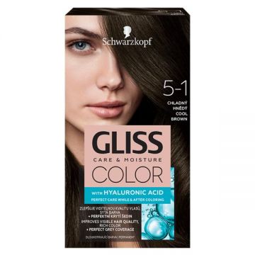 Vopsea de Par Permanenta cu Acid Hialuronic - Schwarzkopf Gliss Color Care & Moisture with Hyaluronic Acid, nuanta 5-1 Cool Brown