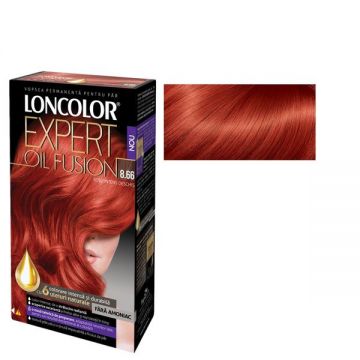 Vopsea de Par Permanenta Fara Amoniac Loncolor Expert Oil Fusion, nuanta 8.66 rosu intens deschis