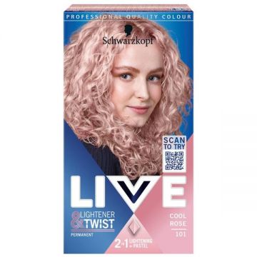 Vopsea de Par Permanenta - Schwarzkopf Live Colour Lighter + Twist Permanent 2 in 1 Lightener + Pastel, nuanta 101 Cool Rose