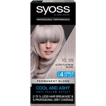 Vopsea de Par Permanenta - Syoss Professional Performance Permanent Blond Cool and Ashy Anti-Yellow Effect Baseline, nuanta 10_55 Ultra Platinum Blond