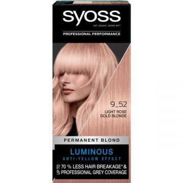 Vopsea de Par Permanenta - Syoss Professional Performance Permanent Blond Luminous Anti-Yellow Effect Baseline, nuanta 9_52 Light Rose Gold Blond