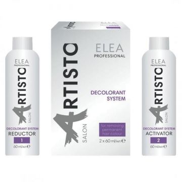 Solutie decapaj pentru indepartarea vopselei rezistente de pe par Decolorant System Color Off Elea Professional Artisto (reductor si activator), 120 ml