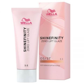 Vopsea translucida demipermanenta - Wella Professionals Shinefinity Zero Lift Glaze, nuanta 05/37 Caramel Espresso (saten deschis auriu), 60 ml