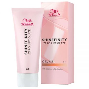 Vopsea translucida demipermanenta - Wella Professionals Shinefinity Zero Lift Glaze, nuanta 05/43 Hot Chili (saten deschis auriu roscat), 60 ml