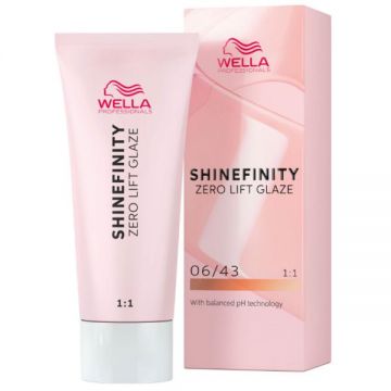 Vopsea translucida demipermanenta - Wella Professionals Shinefinity Zero Lift Glaze, nuanta 06/43 Copper Sunset (blond inchis roscat auriu), 60 ml