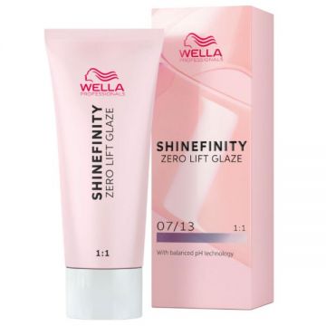 Vopsea translucida demipermanenta - Wella Professionals Shinefinity Zero Lift Glaze, nuanta 07/13 Toffee Cream (blond mediu cenusiu auriu), 60 ml