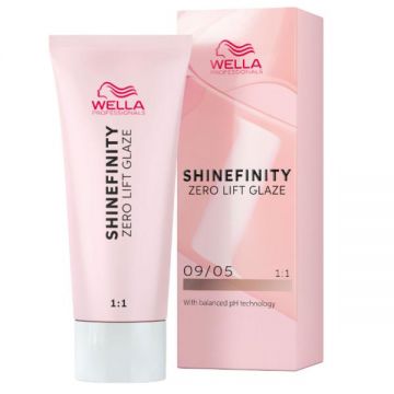 Vopsea translucida demipermanenta - Wella Professionals Shinefinity Zero Lift Glaze, nuanta 09/05 Silk Blush (blond foarte deschis natural mahon), 60 ml