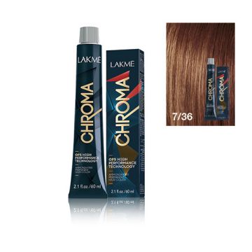 Lakme Chroma Vopsea de par permanenta fara amoniac blond mediu auriu castaniu 7/36 60ml