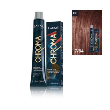 Lakme Chroma Vopsea de par permanenta fara amoniac blond mediu castaniu cupru 7/64 60ml