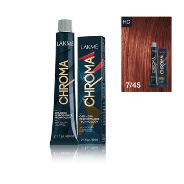 Lakme Chroma Vopsea de par permanenta fara amoniac blond mediu cupru mahon 7/45 60ml