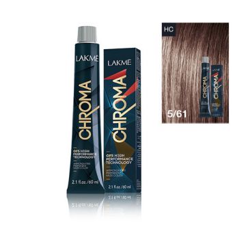 Lakme Chroma vopsea de par permanenta fara amoniac saten deschis castaniu cenusiu 5/61 60ml