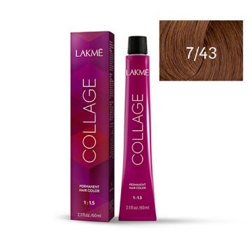 Lakme Collage Vopsea de par permanenta 7/43 blond mediu cupru auriu 60ml