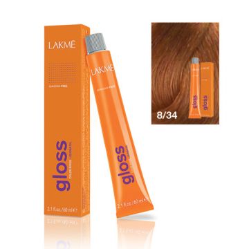 Lakme Gloss Vopsea de par demipermanenta fara amoniac blond deschis auriu cupru 8/34 60ml