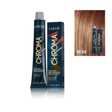 Lakme Chroma Vopsea de par permanenta fara amoniac blond deschis auriu cupru 8/34 60ml