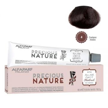 Vopsea Permanenta Fara Amoniac Alfaparf Milano Precious Nature (Concentratie: Vopsea permanenta, Gramaj: 60 ml, Culoare vopsea: 4 Castano Medio)