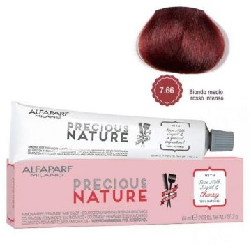 Vopsea Permanenta Fara Amoniac Alfaparf Milano Precious Nature (Concentratie: Vopsea permanenta, Gramaj: 60 ml, Culoare vopsea: 7.66 Biondo Medio Rosso Intenso)